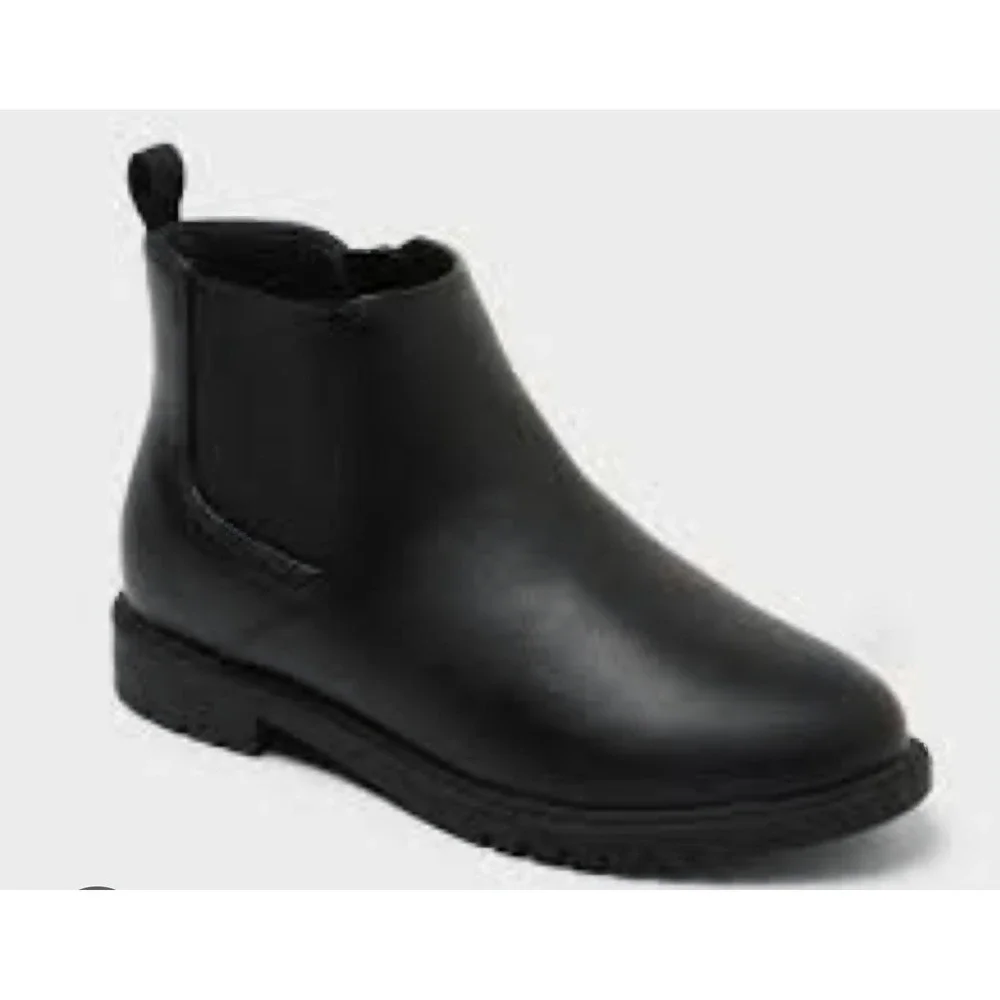 Cat & Jack Kids Black Chelsea Boots Side Zip Faux Leather Ankle Boots Size 11